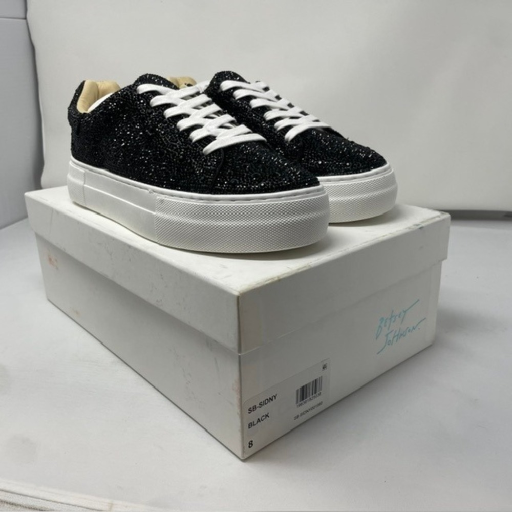 Betsey Johnson SB-SIDNY Black Rhinestone Platform Sneakers Womens 8 New